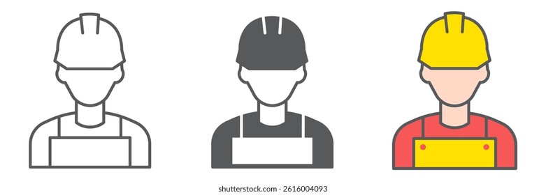Construction worker icon collection, engineer and repairman, miner vector icon set, vector graphics, editable stroke outline sign, eps 10