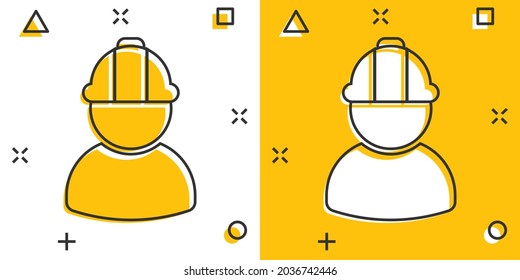 Construction worker icon in comic style. Factory employee vector cartoon illustration on white isolated background. Architect manager business concept splash effect.