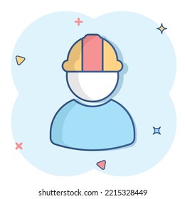 Construction Worker Icon In Comic Style. Factory Employee Vector Cartoon Illustration On White Isolated Background. Architect Manager Business Concept Splash Effect.