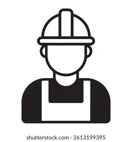Construction Worker Icon with Hard Hat Representing Labor, Safety, and Industrial Work Editable Vector Illustration isolated on a white background