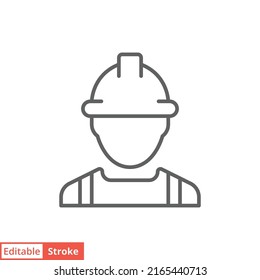 Icono de trabajador de construcción. Trabajo, constructor, empleado, concepto de hardhat. Estilo de contorno simple. Ilustración de diseño de vector de línea delgada aislada en fondo blanco. EPS de trazo editable 10.