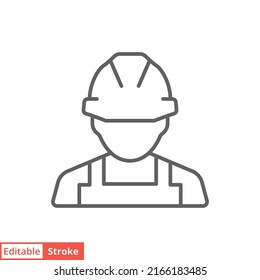 Construction worker icon. Labor, builder, employee, hardhat concept. Simple outline style. Thin line vector design illustration isolated on white background. Editable stroke EPS 10.