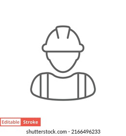 Construction worker icon. Labor, builder, employee, hardhat concept. Simple outline style. Thin line vector design illustration isolated on white background. Editable stroke EPS 10.