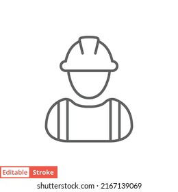 Construction worker icon. Labor, builder, employee, hardhat concept. Simple outline style. Thin line vector design illustration isolated on white background. Editable stroke EPS 10.