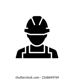 Construction worker icon. Labor, builder, employee, hardhat concept. Simple solid style. Glyph vector design illustration isolated on white background. EPS 10.