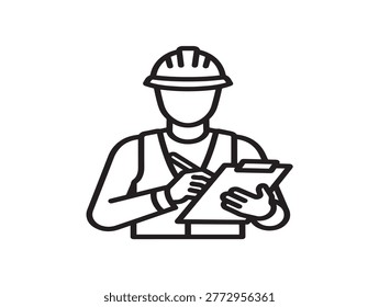 Construction Worker Icon in Line Art Style Vector Illustration