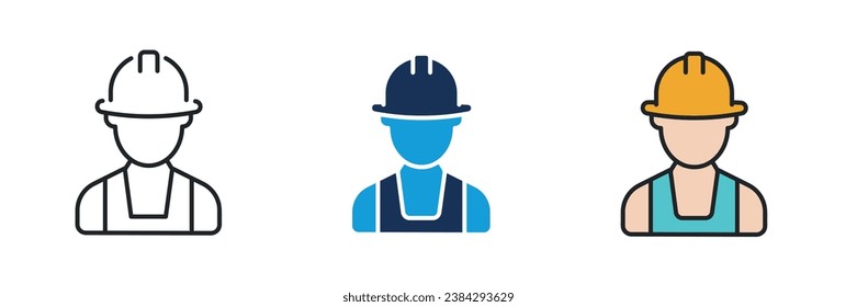 Construction worker icon. Line, glyph and filled outline colorful version. Symbol, logo illustration. Different style icons set. Pixel perfect vector graphics.