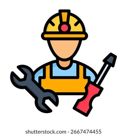 Construction Worker Icon Lineal Color Style Vector Illustration