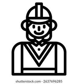 Construction worker Icon in Outline Style. Line Art