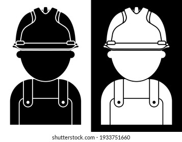 construction worker icon in protective helmet. Protective uniform of engineer in hazardous production. Labor Day May 1st. Black and white vector