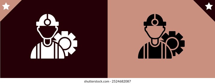 Construction worker icon. Safety helmet and jacket icon