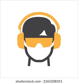 Icono de trabajador de construcción. Icono del hombre de seguridad. Icono de protección de oído y gafas de seguridad. Ilustración del vector