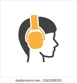 Construction worker icon. Safety man icon. Ear protection and safety glasses icon. Vector illustration