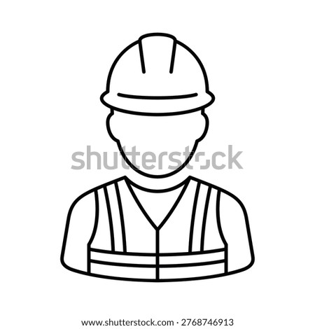 Construction worker icon with safety vest and helmet in line art style