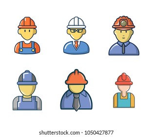 Construction worker icon set. Cartoon set of construction worker vector icons for web design isolated on white background