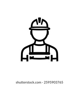 Construction Worker Icon: Simple Black and White Hard Hat Illustration for Labor and Safety Themes