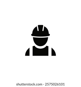 Construction worker icon with simple silhouette on white background.
