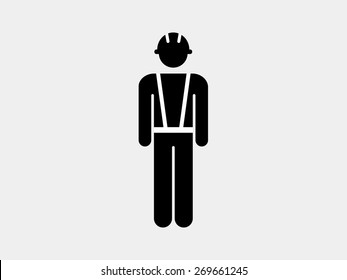 Construction worker icon vector male service person profile avatar with hardhat helmet in glyph pictogram illustration