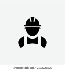 Construction Worker Icon - Vector Person Profile Avatar With Hard hat Helmet and Jacket Glyph Pictogram Symbol illustration