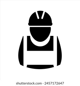 Construction Worker Icon - Vector Person Profile Avatar With Hard Hat Helmet and Jacket Pictogram Glyph Symbol Illustration, construction worker vector icon.