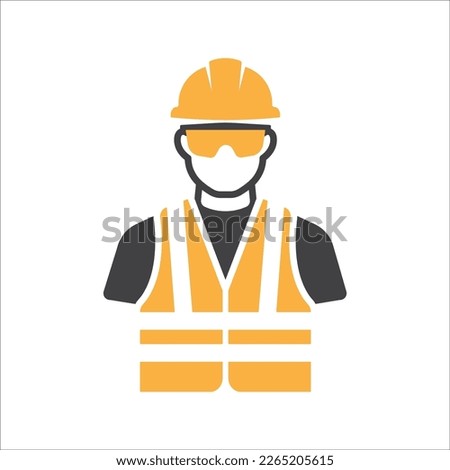 Construction Worker Icon vector. Safety icon Avatar With safety helmet and safety vest and safety glasses. Builder man in a helmet icon. vector illustration