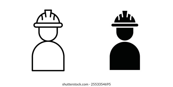 Iconos del trabajador de la construcción en estilo relleno y delineado negro