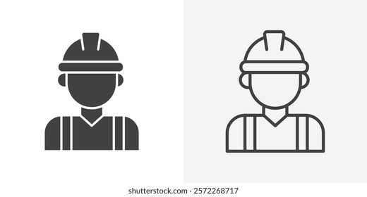 Construction worker icons. flat and line style set