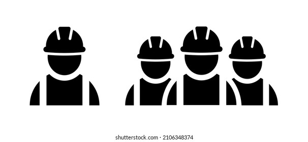 Iconos de los trabajadores de la construcción en estilo plano. Símbolos del contratista de la construcción Aislados sobre fondo blanco. Icono del constructor de abstractos en negro. Ilustración vectorial para diseño gráfico, logotipo, Web, UI, aplicación móvil