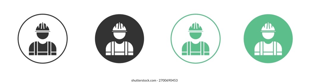 Silueta de iconos de trabajador de construcción en estilo negro plano.