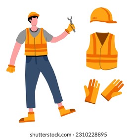 Construction worker illustration isolated on white background.