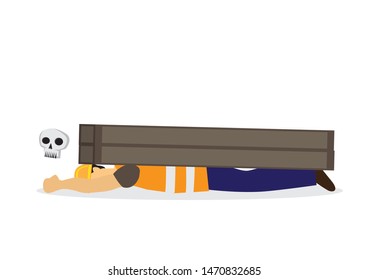 Construction worker injured during working. Concept of work accident. Flat vector illustration cartoon.