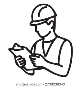 Icono de contorno de inspección de trabajadores de construcción