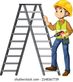 Construction Worker Ladder Illustration Stock Vector (Royalty Free ...