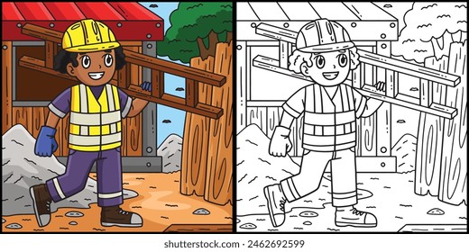 Construction Worker with a Ladder Illustration