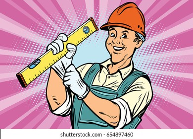 Construction worker with level