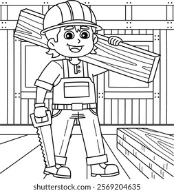 Construction Worker Lifting a Log Coloring Page 