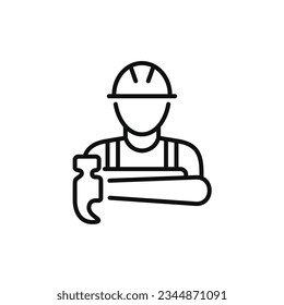 Construction worker line icon isolated on white background. Worker icon. Builder icon