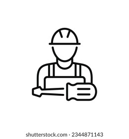 Icono de línea de trabajo de construcción aislado en fondo blanco. Icono de trabajador. Icono de generador