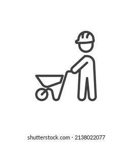 Construction worker line icon. linear style sign for mobile concept and web design. Builder with wheelbarrow outline vector icon. Symbol, logo illustration. Vector graphics
