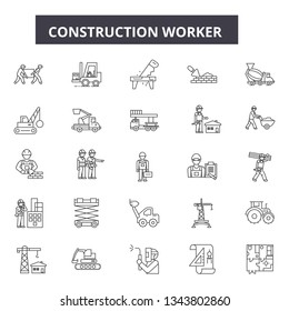 Construction worker line icons for web and mobile design. Editable stroke signs. Construction worker  outline concept illustrations