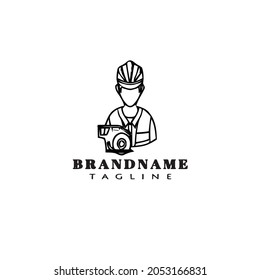 construction worker logo cartoon icon design black modern isolated vector illustration