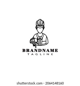 construction worker logo cartoon icon design template black modern isolated vector illustration