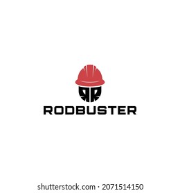 construction worker logo design with abstract letter R vector graphic