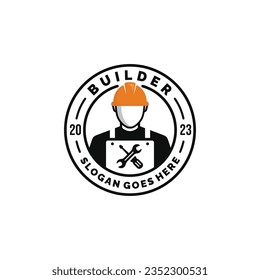 Construction worker logo design vector illustration