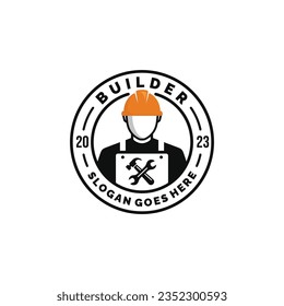 Construction worker logo design vector illustration