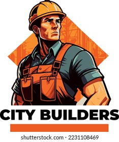 Construction worker logo with detail