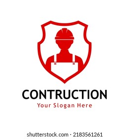 construction worker logo and shield vector