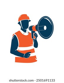 Construction worker with the loudspeaker