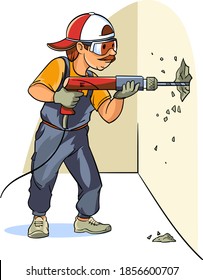 Un trabajador de la construcción hace el desmantelamiento del muro