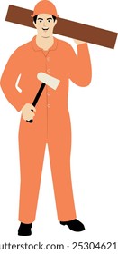 Construction Worker Male Character. Vector Illustration with Trendy Cartoon Design